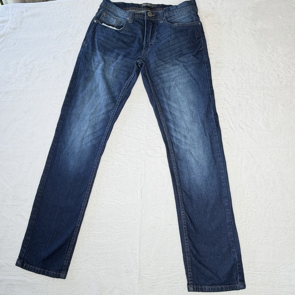 Free Planet Dark Wash Stretch Straight Jeans Mens 30x30 Y2K Streetwear Denim